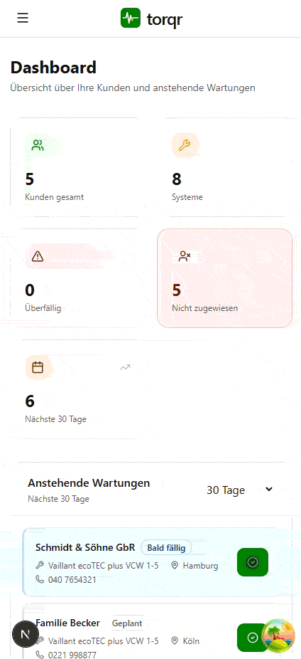 Mobile Wartungs-Checklist als 3-Step-Wizard